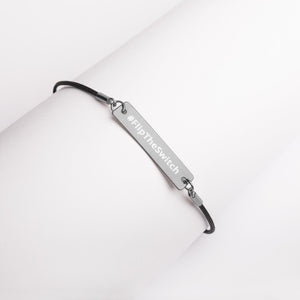 Engraved #FlipTheSwitch Silver Bar String Bracelet